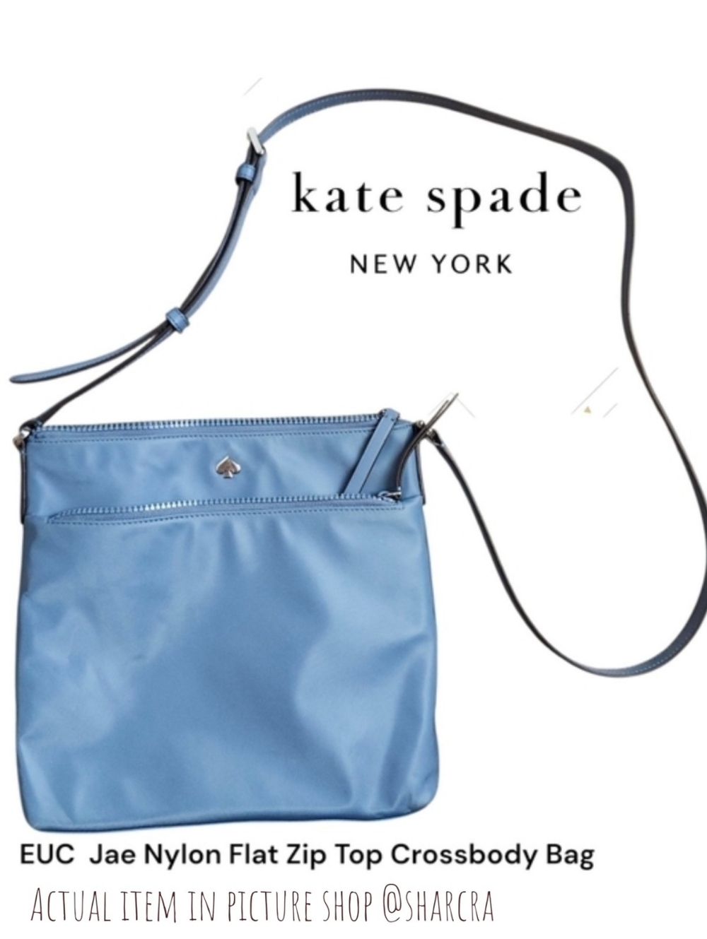 Kate Spade New York Women's Jae Nylon Adjustable Crossbody Bag Baby Blue Handbag